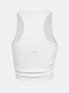 Women's White Built-in Bra Shirred Crew Neck Sleeveless Tank Top