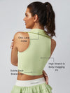 High Elasticity Lace Polo Crop Tank Top Green