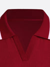 Contrast Tipping V-Neck Loose Polo Top