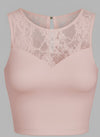 Lace Splicing Crew Neck Crop Tank Top Pink