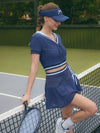 Quick-Dry Bow Navy Collar Short Sleeve Tank Top