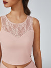Lace Splicing Crew Neck Crop Tank Top