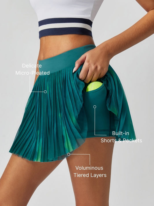 Breathable Ombre Pleated A-Line Tennis Skirt Cyan