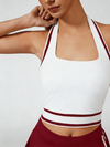 Cute Bow Halter Neckline Crop Tank Top with Built-in Bra