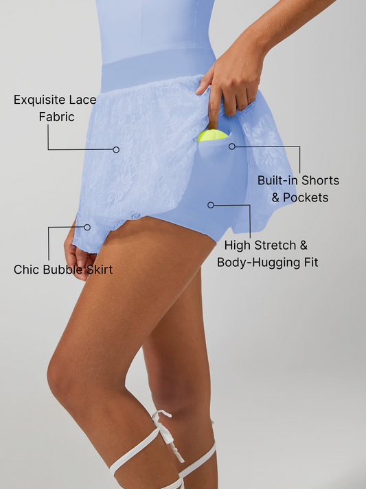 Lace Bubble Tennis Skirt Blue