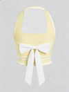 Cute Bow Halter Neckline Crop Tank Top with Built-in Bra Yellow