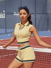 Women's Full-Zip Knit Polo Collar Sleeveless Crop Tank Top