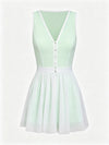 Built-in Bra Bow Cut Out V Neck Sleeveless Tennis Dress Green
