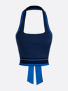 Cute Bow Halter Neckline Crop Tank Top with Built-in Bra