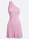 Faux Two-Piece One Shoulder Knit Sleeveless Tennis Dress Pink