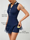 High-Elastic Button Detail Webbing Polo Collar Sleeveless Tennis Dress