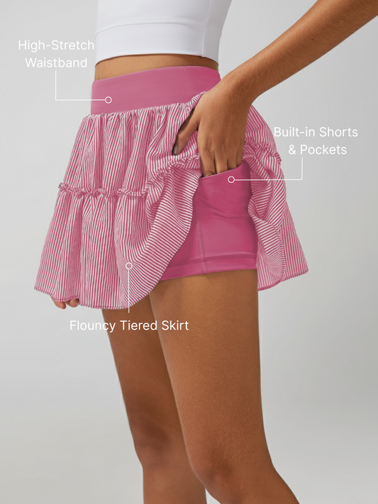 High-stretch Waistband Bow Tennis Skirt Pink