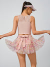 Quick-Dry Bow Floral A-Line Tennis Skirt