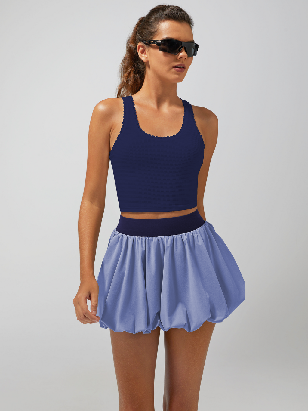 Light-to-medium Support Straps Lace Trim Tank Top Purplish Blue