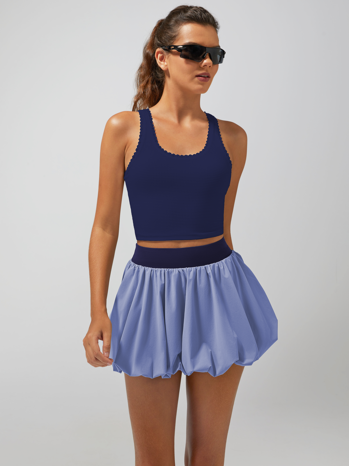 Light-to-medium Support Straps Lace Trim Tank Top Purplish Blue
