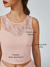 Lace Splicing Crew Neck Pickleball Crop Tank Top Pink