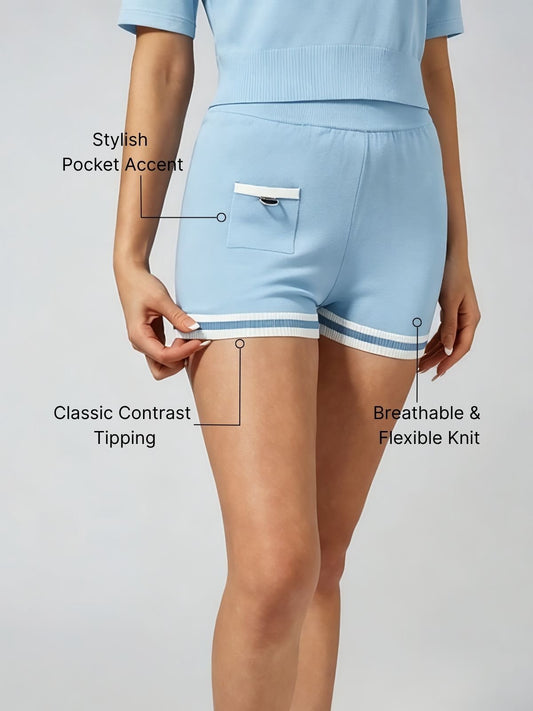 Women's Breathable Knit Mid-Thigh Length Shorts Blue