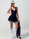 High Elasticity Hollow Out Tennis Skirt Navy Blue