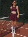 Pocket Stitching Bubble Tennis Skirt Burgundy