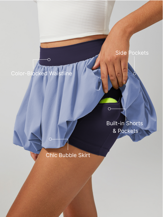 High Elasticity Bubble Tennis Skirt Blue