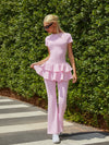 Women's High-Elastic Folds Ruffled Long Pant With Pockets