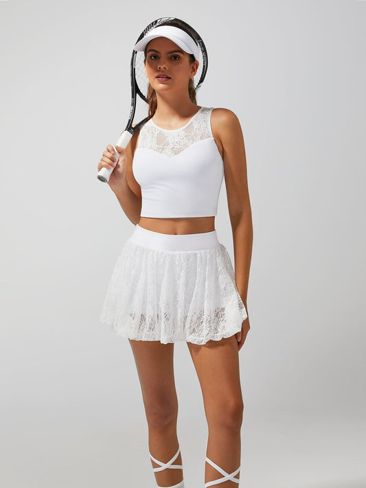 Lace Splicing Crew Neck Crop Tank Top