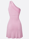 Faux Two-Piece One Shoulder Knit Sleeveless Tennis Dress Pink