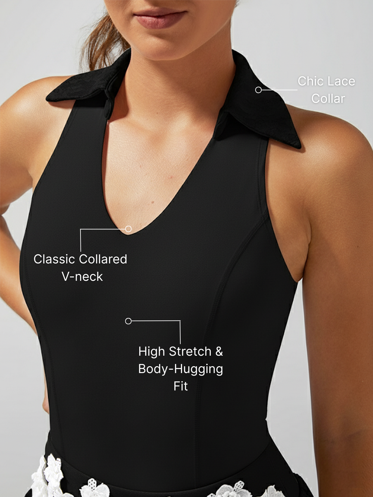 High Elasticity Lace Polo Tank Top