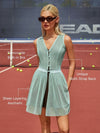 Built-in Bra Bow Cut Out V Neck Sleeveless Tennis Dress Black/Green