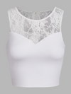 Lace Splicing Crew Neck Crop Tank Top with Built-in Bra