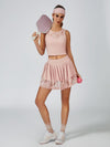Lace Splicing Crew Neck Pickleball Crop Tank Top Pink