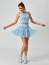 Quick-Dry Bow Floral A-Line Tennis Skirt Light Blue