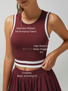 Seamless Ribbed Performance Fabric Crew Neck Crop Tank Top Burgundy