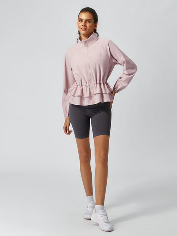 Women's Sun Protection Drawstring Ruffled Stand Collar Jacket