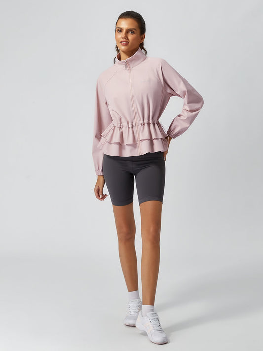 Women's Sun Protection Drawstring Ruffled Stand Collar Jacket
