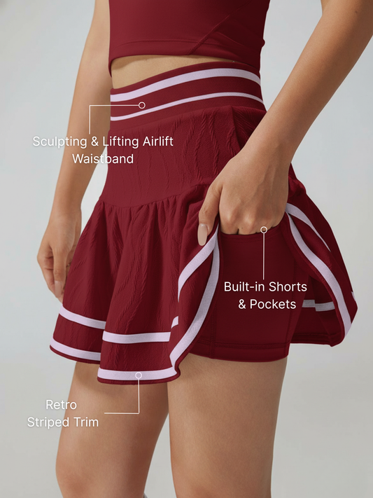 Collegiate Stripes Pleated Tennis Skirt Red