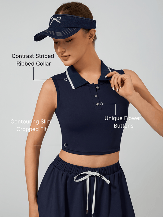 Women's Breathable Buckle Polo Collar Crop Tank Top
