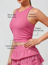 Women's Built-in Bra Shirred Crew Neck Sleeveless Tank Top Hot Pink