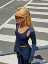 Sun Protection Tennis Arm Sleeves with Thumb Hole Navy Blue