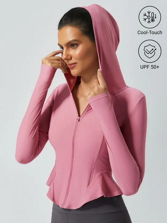 Women's Sun Protection Ruffled Zipper Hoodie Cropped Jacket