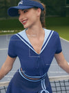 Quick-Dry Bow Navy Collar Short Sleeve Tank Top