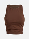 Women's Built-in Bra Shirred Crew Neck Sleeveless Tank Top Brown