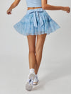 Quick-Dry Bow Floral A-Line Tennis Skirt Light Blue