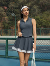 Mesh-Trimmed High-Elastic Waist Tennis Skirt
