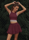 Pocket Stitching Bubble Tennis Skirt Burgundy