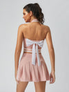 Cute Bow Halter Neckline Crop Tank Top with Built-in Bra Pink