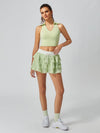 Contrast Waist Tiered Ruffles Tennis Skirt