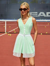 Built-in Bra Bow Cut Out V Neck Sleeveless Tennis Dress Green