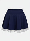 Mesh-Trimmed High-Elastic Waist Tennis Skirt