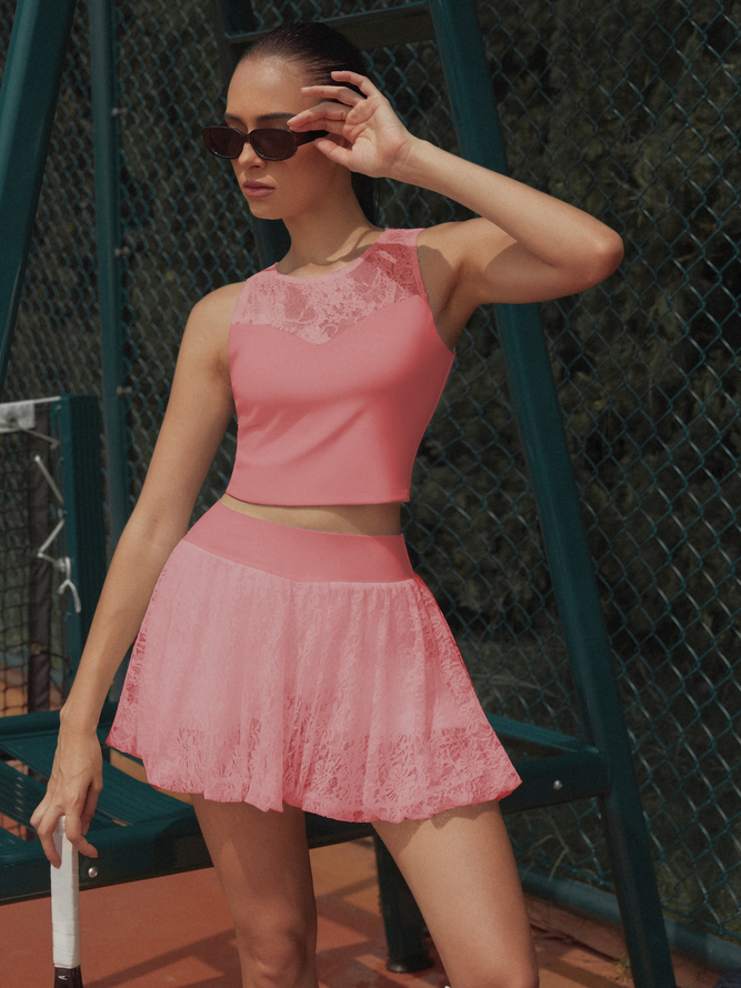 Lace Splicing Crew Neck Tank Top
